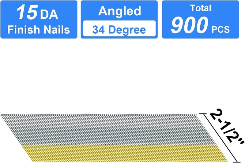 SimCos 15 Gauge 34-Degree DA Series Angled Finish Nails, Galvanized Assorted Size Project Pack for Pneumatic, Electric Angled Finish Nailer or Nail Gun (2-1/2"-900 pcs) - Image 2